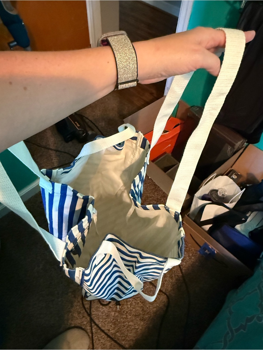 NWT - thirty one Canvas Striped Tote Bag in Navy and White - Picture 8 of 11